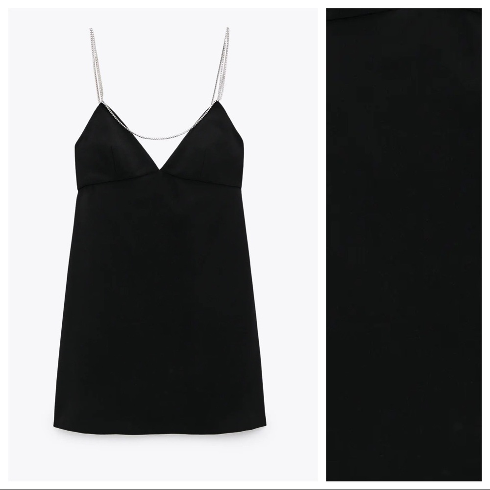 Sold.Zara Black Rhinestone Strap Mini Dress Size M - Picture 3 of 8